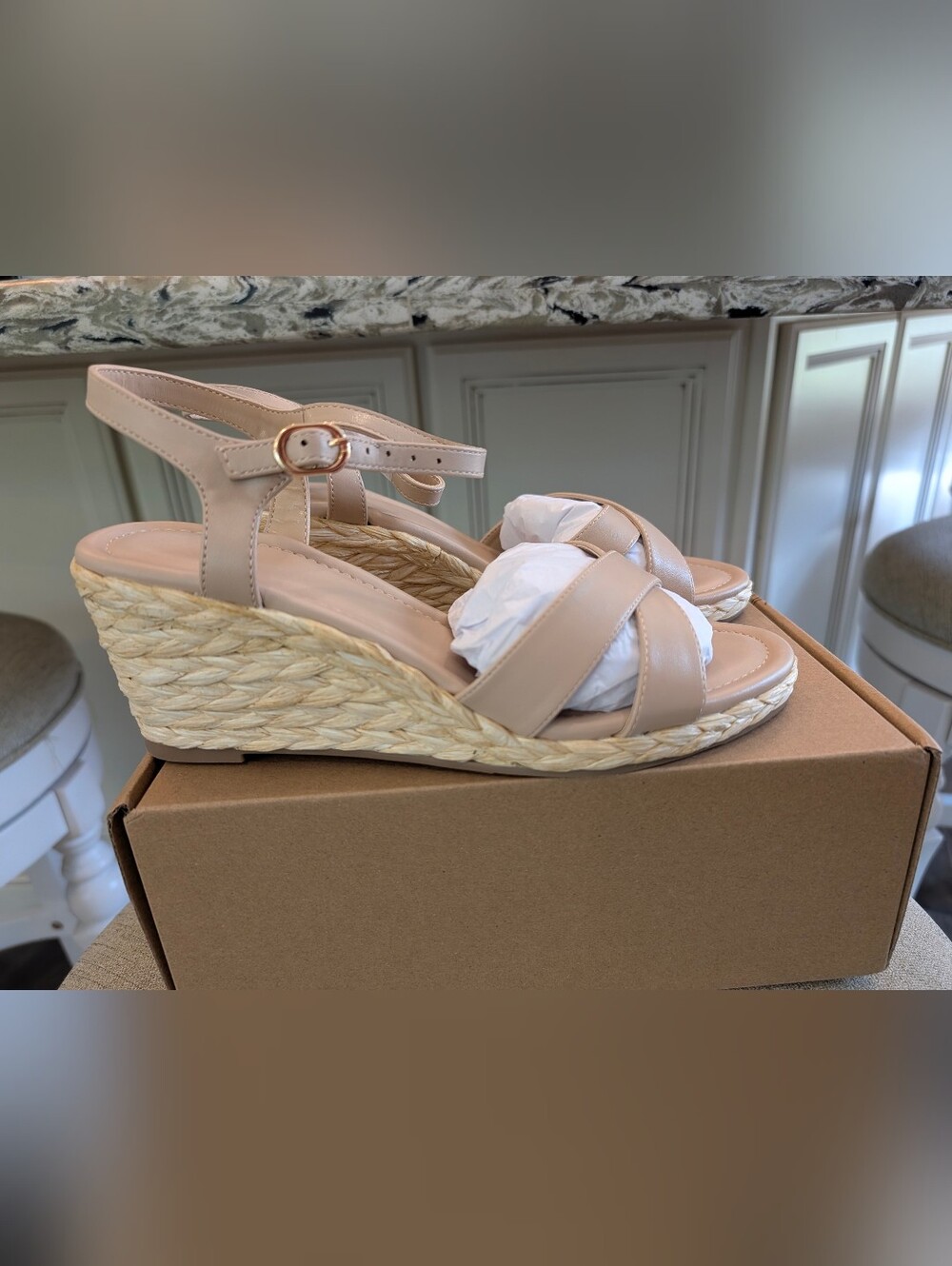Marc Ford Womens Tan Espadrille Wedge Sandals - Lightweight Ankle Strap NWT 8